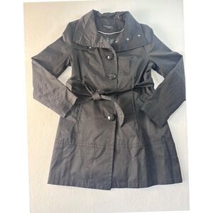 Black Rivet Womens XL Belted Trench Coat Jacket Black Mid Length Button Front